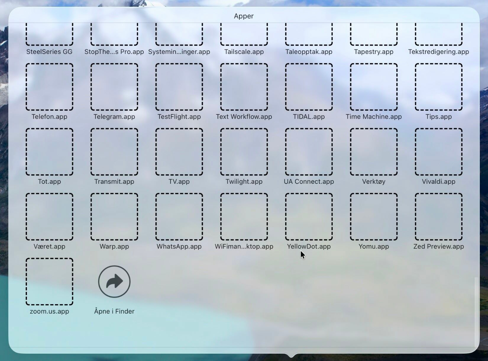 The app folder from the dock, showing no icons.
